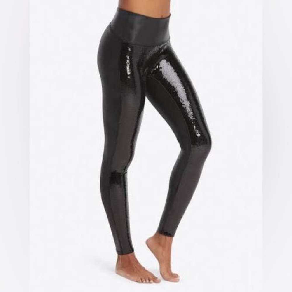 SPANX Sequined Faux-Leather Leggings Size‎ Small